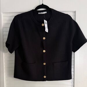 Abercrombie & Fitch-LuxeLoft Short-Sleeve Cardigan in black-Size Small
